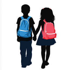 Silhouettes of Two Children with Backpacks