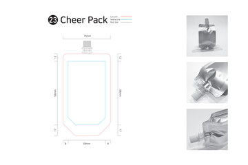 P3_23. Cheer Pack. Pouch that opens on both sides. Used for packaging liquid products.
