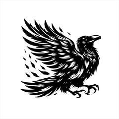 Fototapeta premium Raven flying isolated on white background