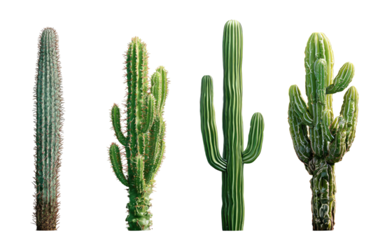 Four different types of cacti, various shapes and sizes