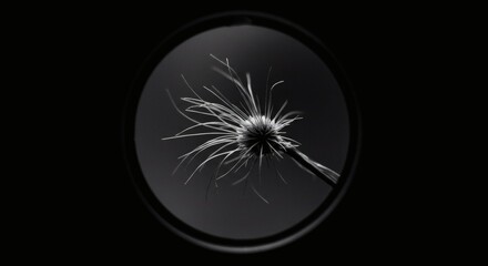 Obraz premium A delicate, monochrome image of a dried flower's intricate, spiky structure, framed within a circular shape.