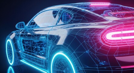 Futuristic Automotive Design Wireframe Showing Advanced Technology and Innovation