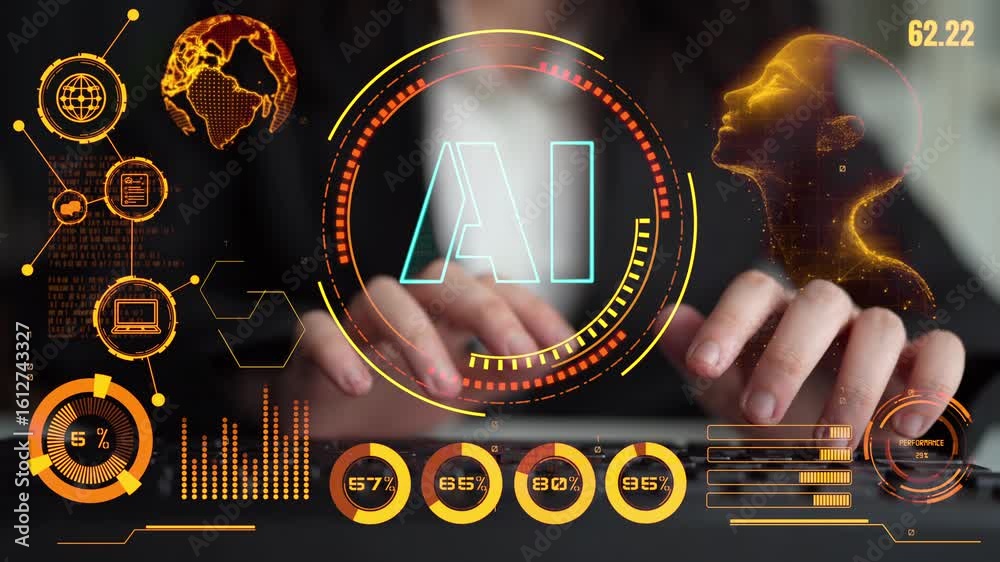 Poster ai assistant brain processor with llm technology, big data, machine learning, generative ai for busi