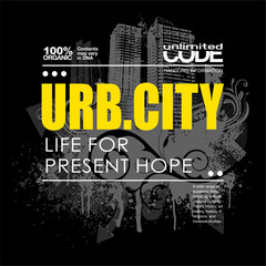 the illustration of urban city with abstract background