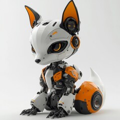 Cute fox robot, a robotic animal isolated against a white background, designed with playful and imaginative elements, Generative AI