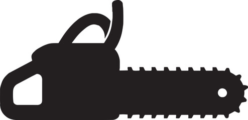A Black Silhouette of a Chainsaw Power Tool for Cutting Wood and Trees for Construction and Home Improvement