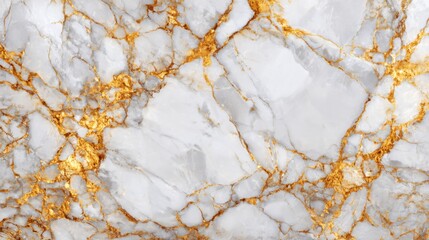 This smooth surface showcases a striking blend of white marble accented with rich golden veins, ideal for luxurious interiors or elegant design projects. The intricate patterns enhance visual appeal.
