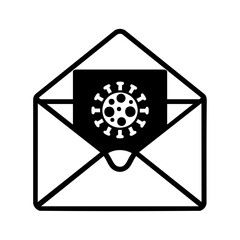 Virus on paper in an opened envelope, suitable for medical or cybersecurity concepts. Microscopic concept with creative potential in design.