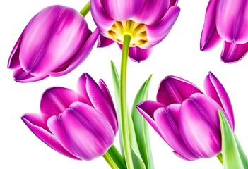 Naklejka premium Five purple tulips, watercolor style, isolated on white, violet, petals