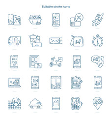 Delivery stroke icon. Delivery line icon set. editable stroke icon pack