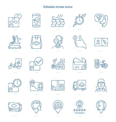 Delivery stroke icon. Delivery line icon set. editable stroke icon pack