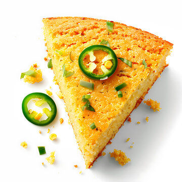 Slice of Jalape�o Cornbread Garnished with Sliced Peppers and Green Onions