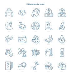 Diabetes stroke icon. Diabetes line icon set. editable stroke icon pack