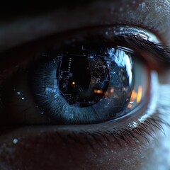 Close-up of futuristic eye with digital interface