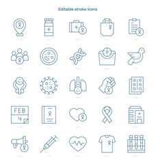 Cancer Day stroke icon. Cancer Day line icon set. editable stroke icon pack