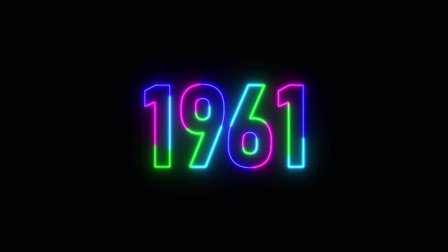  1961 neon line text. Abstract 1961 neon text animation ,For neon color Glowing neon number text background 4k video animation .Digital font against a dark background with neon line looping animation.