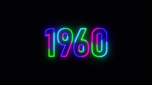  1960 neon line text. Abstract 1960 neon text animation ,For neon color Glowing neon number text background 4k video animation .Digital font against a dark background with neon line looping animation.