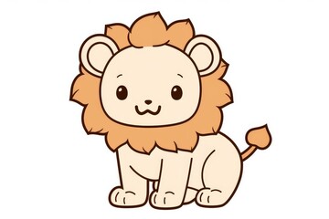 Fototapeta premium Cute lion cartoon coloring page for kids, kawaii animal vector illustration with bold black line art, simple minimal design on white background
