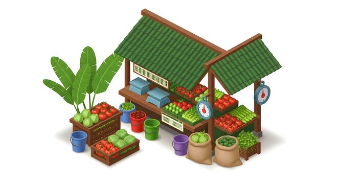 Charming Isometric Vector 3D Illustration of a Cozy Outdoor Bookstore Stall under a Shady Tree, Perfect for Digital Assets and Educational Content. - Powered by Adobe