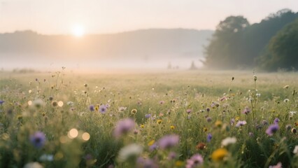 Misty Morning in a Wildflower Meadow