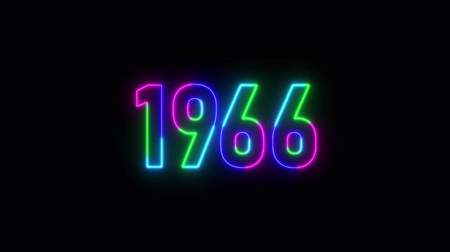  1966 neon line text. Abstract 1966 neon text animation ,For neon color Glowing neon number text background 4k video animation .Digital font against a dark background with neon line looping animation.