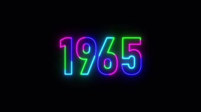  1965 neon line text. Abstract 1965 neon text animation ,For neon color Glowing neon number text background 4k video animation .Digital font against a dark background with neon line looping animation.