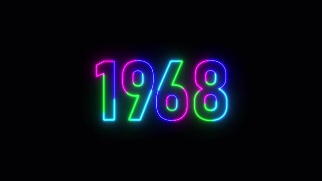  1968 neon line text. Abstract 1968 neon text animation ,For neon color Glowing neon number text background 4k video animation .Digital font against a dark background with neon line looping animation.