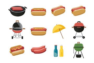 Barbecue icons including hotdogs and grill, symbolizing Labor Day cookouts.