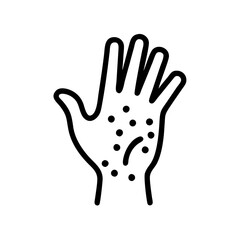 Obraz premium Hand with rash, skin condition showing spots and marks in outline style 