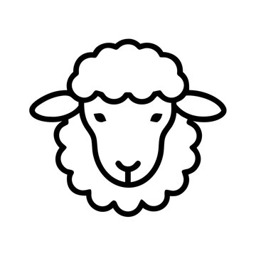 Cartoon sheep head illustration with fluffy wool and friendly expression  on transparent background