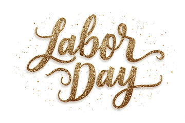 Elegant golden Labor Day lettering in script font