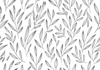 Obraz premium Delicate handdrawn leaves create a repeating pattern on a white background