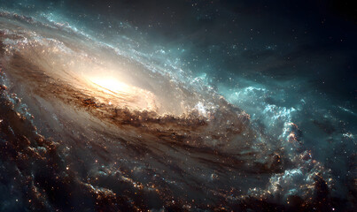 Spiral Galaxy Radiating Brightly in the Depths of Space