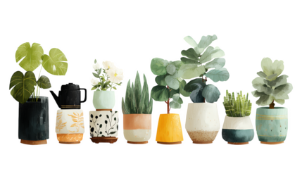 Potted Plant Collection Featuring Diverse Textures And Colors isolated on a Transparent Background