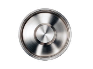 Close-up of a metallic circular object, featuring a brushed finish and a central disc