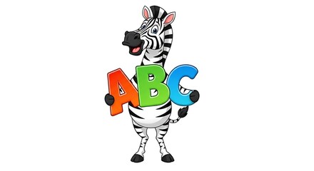 Cartoon zebra holding colorful abc letters standing on a white background illustration art design