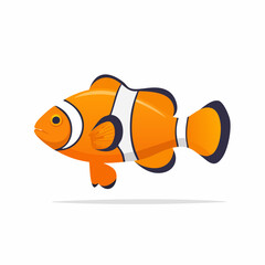 Isolated Clownfish Illustration Swimming Freely on a Pure White Background with Shadow
