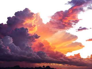 Dramatic sunset sky with fiery clouds and rays of light