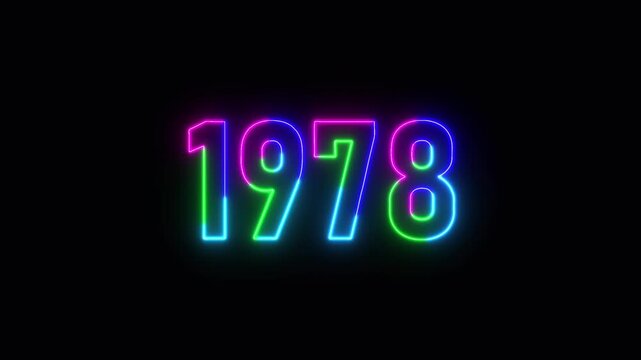  1978 neon line text. Abstract 1978 neon text animation ,For neon color Glowing neon number text background 4k video animation .Digital font against a dark background with neon line looping animation.