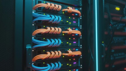 Server Rack with Organized Network Cables