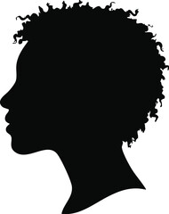 black silhouette of a female head with curly hair