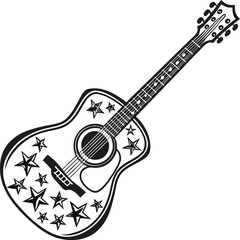 Fototapeta premium Acoustic and electric guitars, isolated on white backgrounds, are essential musical instruments for rock, jazz, and blues, with vector illustrations highlighting their string and wood details