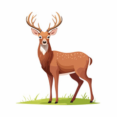 Fototapeta premium Majestic deer illustration with large antlers, standing gracefully on a green meadow