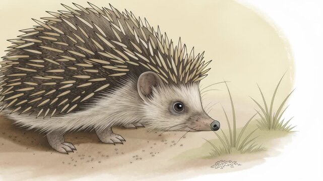 Cute Hedgehog Illustration on Natural Grainy Background