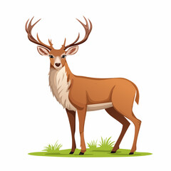Obraz premium Elegant Cartoon Deer with Antlers Standing Gracefully on a Green Grassy Patch