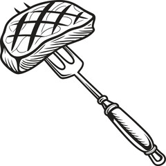 Hand-drawn vector illustration of an electric guitar and a brush, isolated black metal pen, white feather quill, and a steel dart