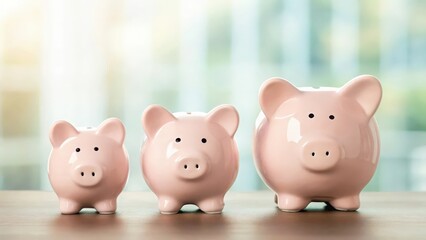 Small medium and large piggy banks — generational savings and financial growth
