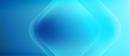 Abstract blue gradients form layered diamond shape. Smooth transitions create modern, luminous effect. Minimalist design suggests technology, depth.