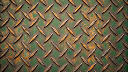 Diamond Plate Metal Flooring with Rust and Green Paint