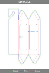 Custom dimensions polygonal box dieline with hooks ideal for packaging design, printable folding box layout, vector template for product display and mockup purposes